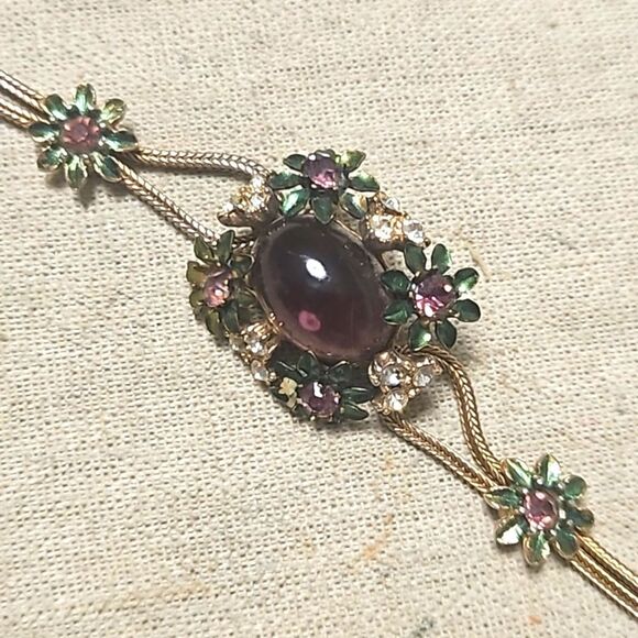 Vintage 40's Miriam Haskell Purple Poured Glass Rhinestone Bracelet - Picture 1 of 11